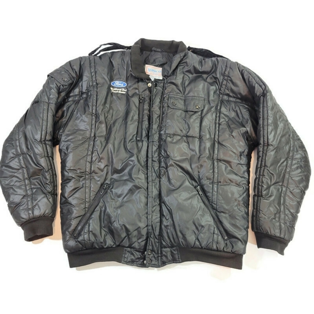 Vtg Norman Todd Ford Black Puffer Jacket Sz L